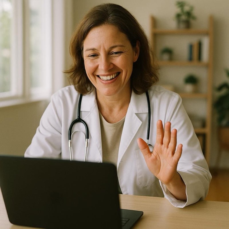 Licensed provider reviewing a patient's intake on a video call