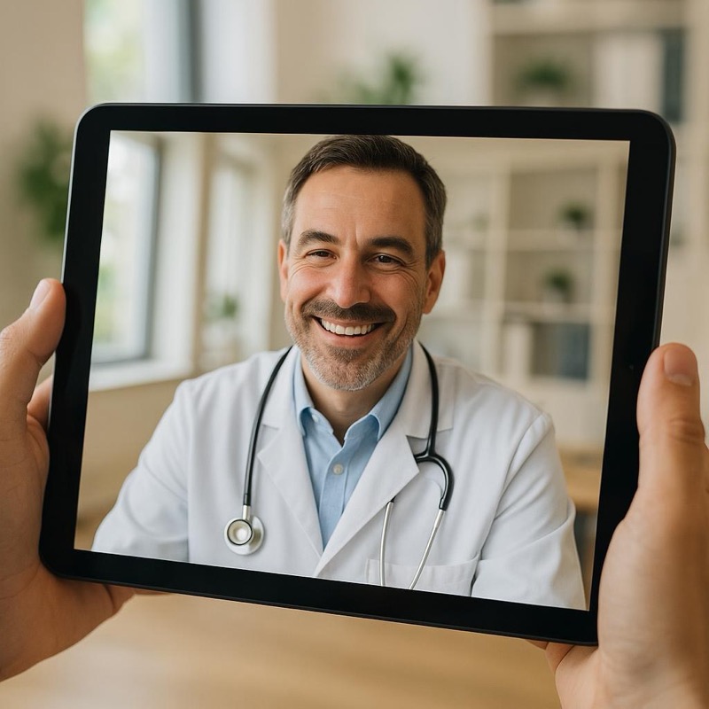 Licensed provider smiling during a video consultation